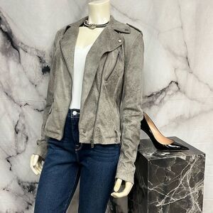 BNCI charcoal, distressed, vegan suede jacket